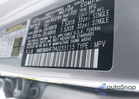 2017 Hyundai Santa Fe Se from USA, damaged, VIN KM8SM4HF7HU233113